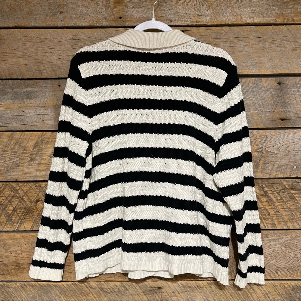 J Jill Wherever Collection Striped Black Ivory Knit Cardigan Large Petite Office - Picture 4 of 12